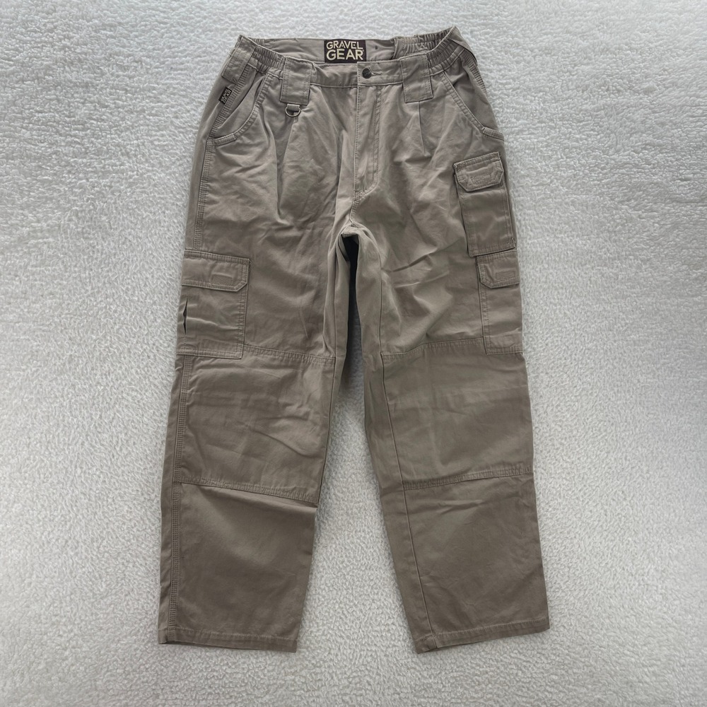 Gravel Gear Pants Mens 34x30 Beige Canvas Cargo Relaxed Fit Workwear Utility